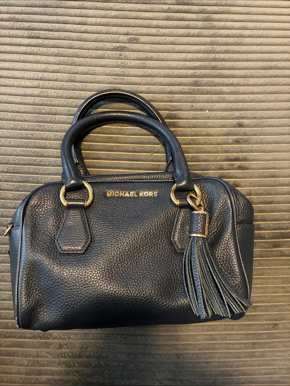 Michael Kors Black Pebbled Leather Satchel with Tassel Accent